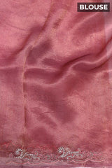 Rust Red Crushed Tissue Silk Party Wear Saree with Embellished Border