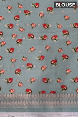 Cadet Blue Banarasi Silk Saree with Digital Floral Prints