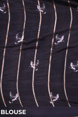 Black Banarasi Silk Saree with Blue Digital Stripes