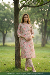 Grey Floral Printed Chanderi Silk Suit Piece