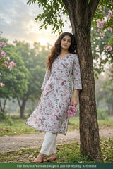 Powder Blue Floral Printed Linen Suit Piece