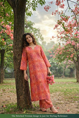 Rust Red Ethnic Printed Coordinated Linen Suit Piece