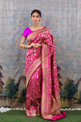 Banarasi Silk Saree, Banarasi saree, silk saree, Pink saree, wedding saree, party wear saree
