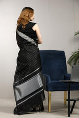 Black Banarasi Cotton Office Wear Saree with Zari Checks