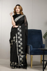Black Banarasi Cotton Office Wear Saree with Zari Checks