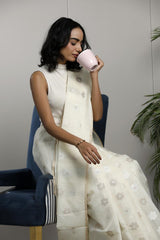 White Banarasi Kota Cotton Office Wear Saree with Sona Rupa Motifs