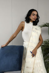 White Banarasi Kota Cotton Office Wear Saree with Sona Rupa Motifs