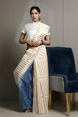 Cotton saree, Banarasi Cotton Saree, White Saree, cotton Banarasi saree, office wear saree, formal wear saree