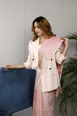 Peach Banarasi Kota Cotton Saree with Zari Motifs - Formal Wear