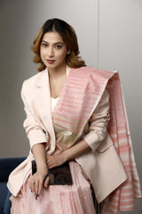 Peach Banarasi Kota Cotton Saree with Zari Motifs - Formal Wear