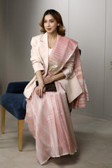 Peach Banarasi Kota Cotton Saree with Zari Motifs - Formal Wear