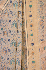 Cream Banarasi Cotton Saree with Gold Zari Jaal and Meenakari