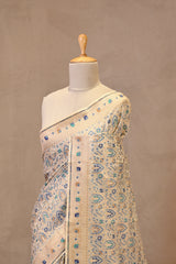 Cream Banarasi Cotton Saree with Gold Zari Jaal and Meenakari