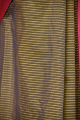 Green Striped Banarasi Cotton Saree With Contrast Border