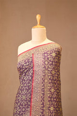 Wine Banarasi Cotton Saree with Resham Geometric Pattern