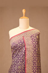 Wine Banarasi Cotton Saree with Resham Geometric Pattern