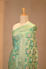 Sea Green Banarasi Cotton Saree with Resham Floral Jaal