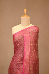 Wine Banarasi Cotton Saree with Gold Zari Floral Buti