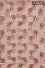 Beige Floral Printed Embellished Tissue Silk Saree - Chinaya Banaras