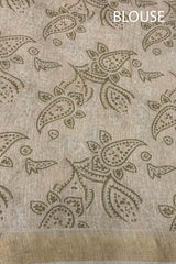 Beige Tussar Silk Saree With Floral Embellishments