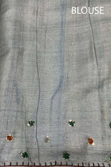 Buff Beige Embellished Tussar Silk Saree