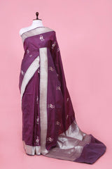This Wine Handloom Banarasi Saree with Shuturmurg Motifs is a wedding saree and festive wear saree. Free Shipping Available!