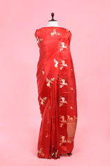Buy Red Pure Banarasi Silk Saree Online