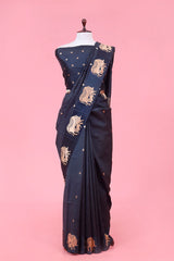 This Grey Pichwai Pure Banarasi Silk Saree is a wedding saree and festive wear saree. Free Shipping Available!