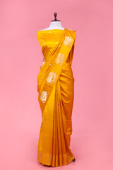 This Yellow Pichwai Pure Banarasi Silk Saree is a wedding saree and festive wear saree. Free Shipping Available!