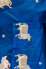Blue Banarasi Silk Saree With Pichwai Border