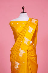Yellow Handloom Banarasi Silk Saree With Pichwai Border