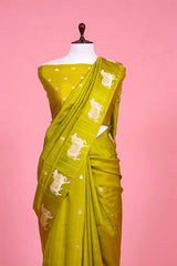 Henna Green Banarasi Silk Saree With Pichwai Border