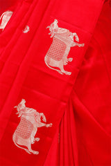 Red Banarasi Saree pichwai cow design