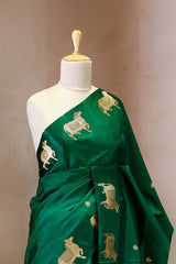 Bottle Green Banarasi Silk Saree With Pichwai Border