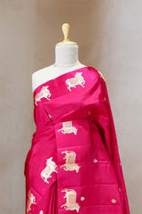 Pink Banarasi Silk Saree With Pichwai Motifs