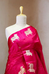 Pink Banarasi Silk Saree With Pichwai Motifs