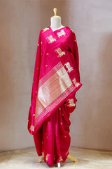 Pink Banarasi Silk Saree With Pichwai Motifs