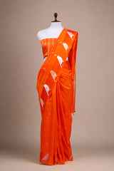 Nita Ambani Orange colour Banarasi saree, gayatri mantra sari, designer Orange colour saree