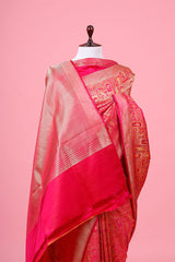 Dark Magenta Pink Handloom Satin Silk Banarasi Saree