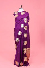 This Purple Pichwai Pure Banarasi Silk Saree is a wedding saree and festive wear saree. Free Shipping Available!