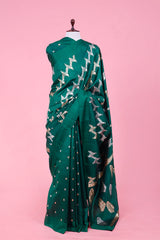 This Bottle Green Handloom Banarasi silk Saree is a wedding saree and festive wear saree. Free Shipping Available!