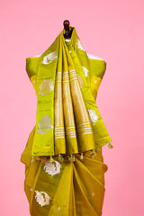 Green Handloom Banarasi Silk Saree With Peacock Motifs