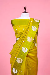 Green Handloom Banarasi Silk Saree With Peacock Motifs