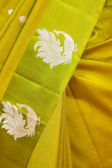 Green Handloom Banarasi Silk Saree With Peacock Motifs