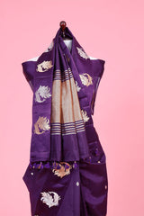 Purple Handloom Banarasi Silk Saree With Peacock Motifs
