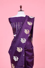 Purple Handloom Banarasi Silk Saree With Peacock Motifs