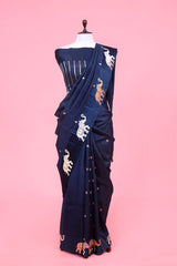 This Gaja Motifs Handloom Banarasi Silk Saree is a wedding saree and festive wear saree. Free Shipping Available!