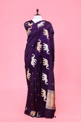 This Gaja Motifs Handloom Banarasi Silk Saree is a wedding saree and festive wear saree. Free Shipping Available!