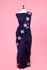 This blue Shikargah Motif Handloom Banarasi Silk Saree is a wedding saree and festive wear saree. Free Shipping Available!