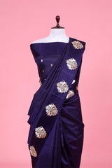 Navy Blue Handloom Banarasi Silk Saree With Shikargah Motif
